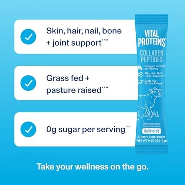 Vital Proteins Collagen Peptides Powder Supplement, Hydrolyzed Collagen Peptides Travel Pack, 20 Individual Packets