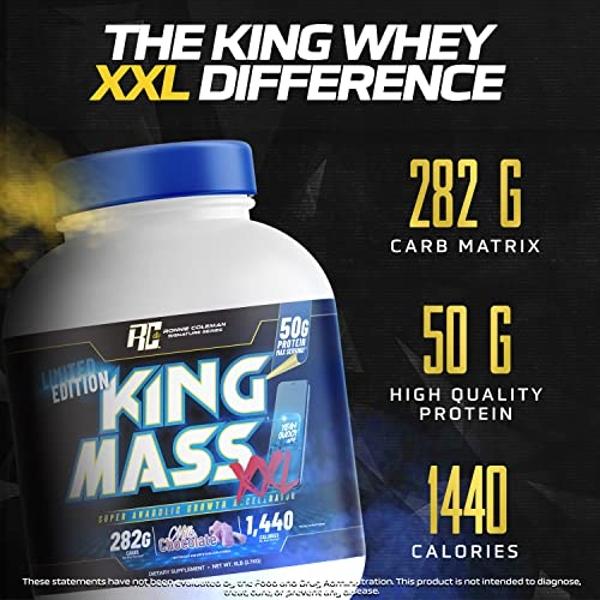 Ronnie Coleman Signature Series King Mass XXL Mass Gainer Protein Powder, Muscle Gainer, 50g Protein, 285g Carbohydrates, 1,400+ Calories, Creatine and Glutamine, 6lb (Chocolate (6