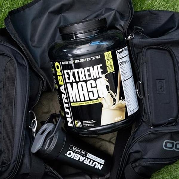 NutraBio Extreme Mass Gainer Protein Powder, 53G Protein, Clean Weight Gainer, Increase Muscle Mass, Full Spectrum Amino Acid - Vanilla, 6 Pound