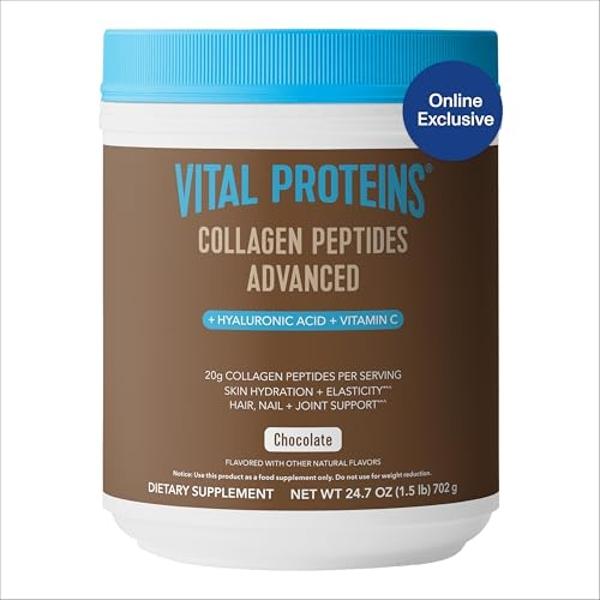 Vital Proteins Collagen Peptides Advanced, Hydrolyzed Peptides with Hyaluronic Acid and Vitamin C - Chocolate Flavor Powder, 24.7oz