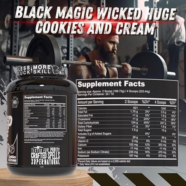 Worldwide Nutrition Bundle Compatible with Black Magic Wicked Huge - Mass Gainer Cookies and Cream Flavor for Muscle Support and Recovery, 7.68 LBS Protein Powder Supplement with K