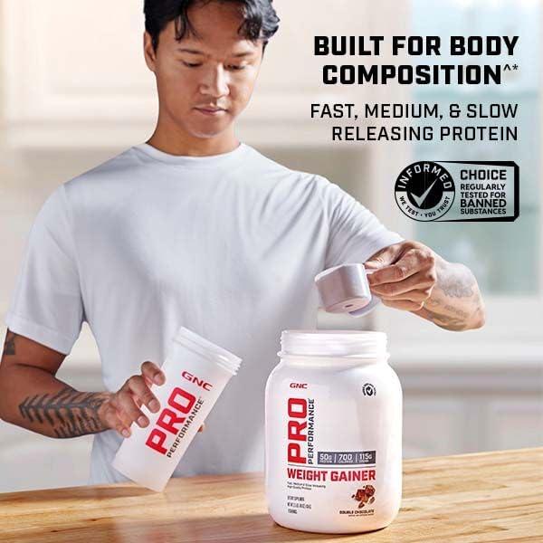 GNC Pro Performance Weight Gainer Protein Powder, 50g Protein, High Calorie, 700 Calories, Supports Mass and Muscle Recovery, MCT, BCAA, 3rd Party Tested, Double Strawberries and C