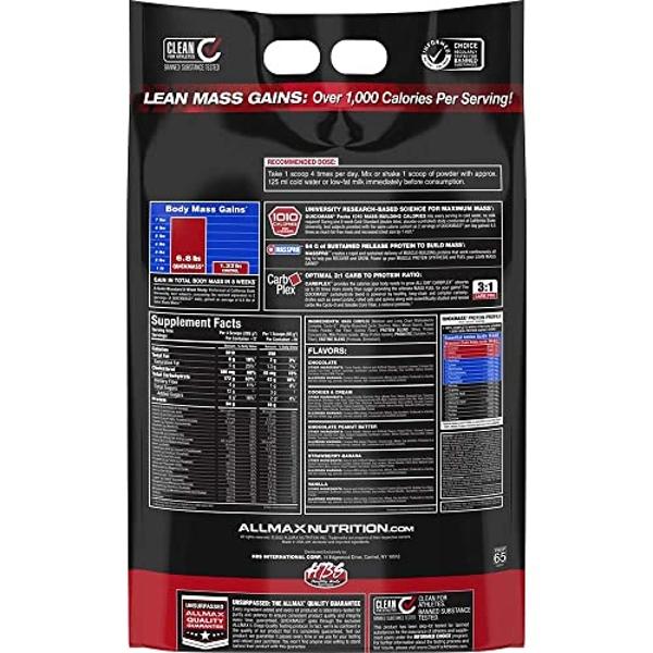 ALLMAX QUICKMASS, Chocolate Peanut Butter - 10 lb - Rapid Mass Gain Catalyst - Up to 64 Grams of Protein Per Serving - 3:1 Carb to Protein Ratio - Zero Trans Fat - Up to 70 Serving