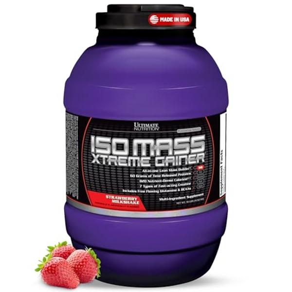 Ultimate Nutrition ISO Mass Xtreme Gainer - High-Calorie Mass Gainer with Creatine & Whey Isolate Protein Powder for Weight Gain, Lean Muscle Mass, Bulk Supplement - Strawberry Mil