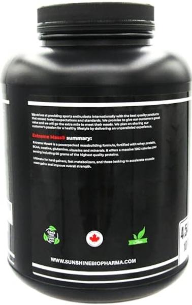 Sunshine Biopharma Extreme Mass Weight Gainer Muscle Builder, 10 lb (4.54 kg) with Less Sugar for Intense Workout Training Made of high Calorie Fortified whey Protein (Chocolate)