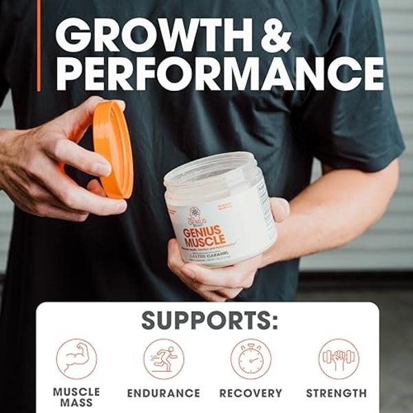 The Genius Brand - Genius Muscle Builder & Mass Gainer Supplement, Salted Caramel - 100% Naturally Flavored & Sweetened - Anabolic Activator for Men & Women - Weight Gainer