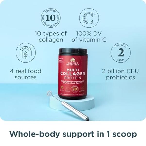 Ancient Nutrition Collagen Powder Protein with Probiotics, Unflavored Multi Collagen Protein with Vitamin C, 45 Servings, Hydrolyzed Collagen Peptides Supports Skin and Nails, Gut 
