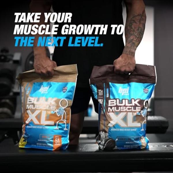 BPI Sports Bulk Muscle XL - Advanced Mass Weight Gainer for Serious Muscle Building & Recovery, 25g Protein & 497 Calories Per Serving - Chocolate, 13lb Bag (13lb, Vanilla)