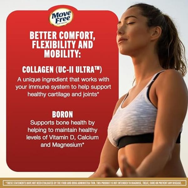 Move Free Ultra Triple Action Joint Support Supplement - Type II Collagen Boron & Hyaluronic Acid - Supports Joint Comfort, Cartiliage & Bones in 1 Tiny Pill Per Day, 64 Tablets (6
