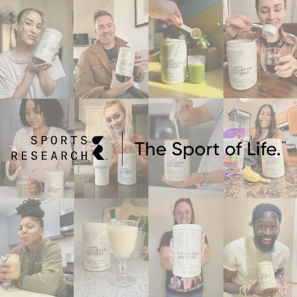 Sports Research Collagen Peptides - Hydrolyzed Type 1 & 3 Collagen Powder Protein Supplement for Healthy Skin, Nails, & Joints - Easy Mixing Vital Nutrients & Proteins, Collagen fo