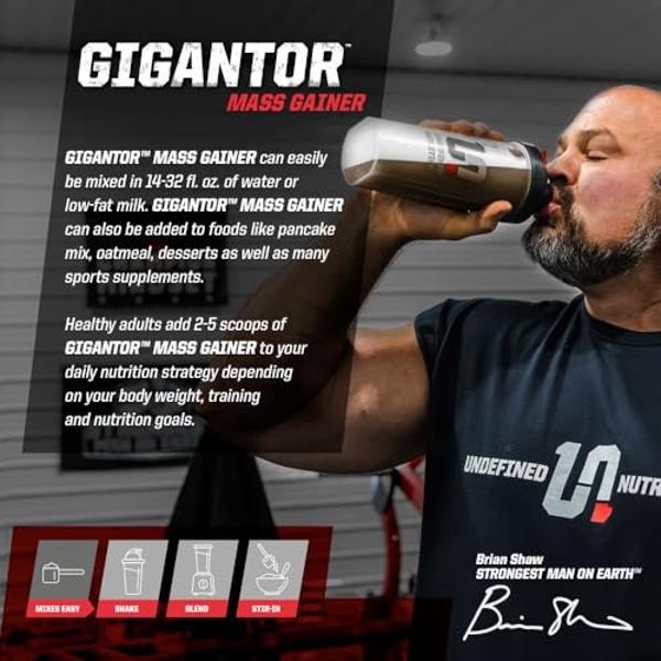 Undefined Nutrition Gigantor Mass Gainer by Brian Shaw (60g Protein, 30 Servings, up to 790 Quality Calories) – Hardcore Hard Gainer Formula with 5- Phase Protein Blend (5.16 lbs, 