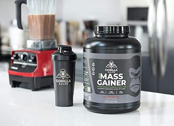 Gorilla Gulps – Chocolate Vegan Mass Gainer – 5 lb Natural High Calorie Protein Powder: GMO, Gluten, & Soy Free. No Artificial Ingredients – Vitamin B12 + D3, & Iron – 530 Calories