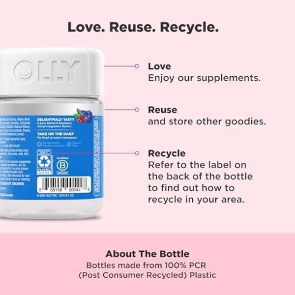 OLLY Glowing Skin Collagen Gummy, Hydrated, Youthful Skin, Hyaluronic Acid, Sea Buckthorn, Chewable Supplement, Berry, 25 Day Supply - 50 Count