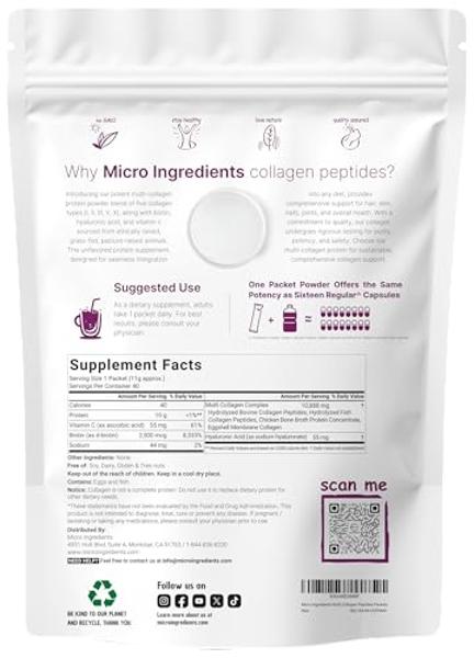 Multi Collagen Peptides, 40 Packets | Hydrolyzed Protein Peptides Powder | Type I,II,III,V,X with Hyaluronic Acid, Biotin, & Vitamin C | Unflavored, Keto, & Paleo Friendly | Ez Mix
