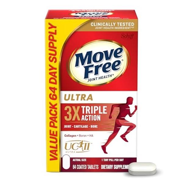 Move Free Ultra Triple Action Joint Support Supplement - Type II Collagen Boron & Hyaluronic Acid - Supports Joint Comfort, Cartiliage & Bones in 1 Tiny Pill Per Day, 64 Tablets (6