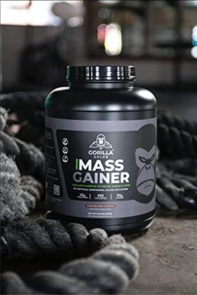 Gorilla Gulps – Chocolate Vegan Mass Gainer – 5 lb Natural High Calorie Protein Powder: GMO, Gluten, & Soy Free. No Artificial Ingredients – Vitamin B12 + D3, & Iron – 530 Calories