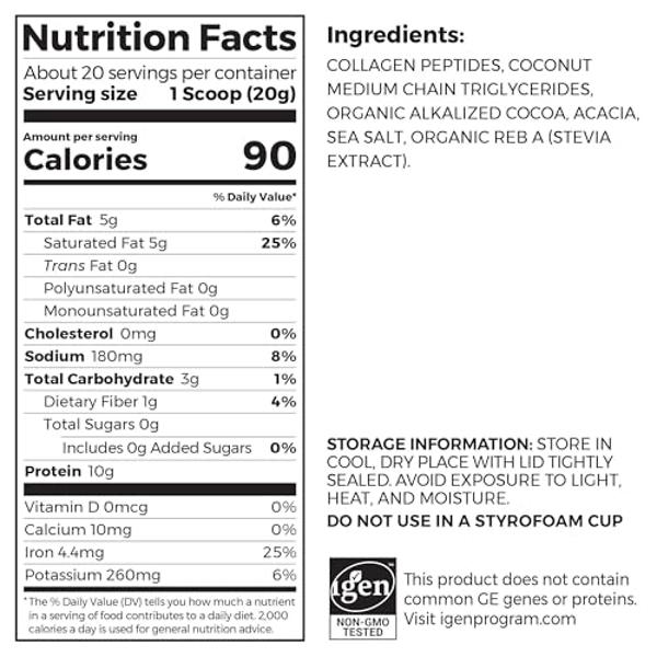 Orgain Keto Collagen Protein Powder, Chocolate - 10g Grass Fed Hydrolyzed Collagen Peptides for Women & Men, Type I & III, 5g MCT Oil - Hair, Skin, Nail, & Joint Support, Non-GMO, 