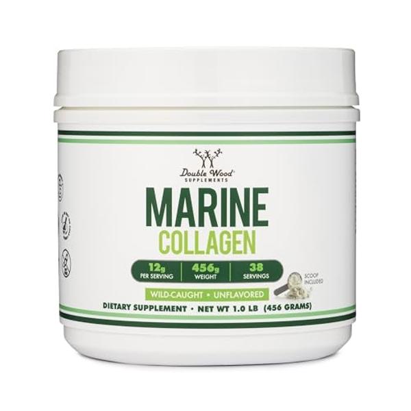 Double Wood Supplements Marine Collagen Powder (1 LB / 16 OZ of Quick Dissolve Marine Collagen Peptides) Wildcaught, Unflavored, Micronized - Scoop Included, No Fillers (38 Serving