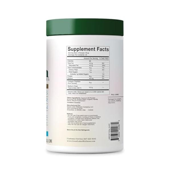 Great Lakes Wellness Keto Boost Advanced Collagen Peptides Powder with 4.2g MCTs - Vanilla Flavored - Nutritiously-Rich Non-Dairy Coffee Creamer or Smoothie Alt - Non-GMO, Kosher -