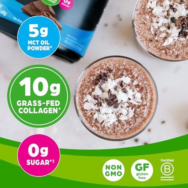 Orgain Keto Collagen Protein Powder, Chocolate - 10g Grass Fed Hydrolyzed Collagen Peptides for Women & Men, Type I & III, 5g MCT Oil - Hair, Skin, Nail, & Joint Support, Non-GMO, 