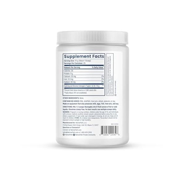 NativePath Collagen Peptides Protein - Hydrolyzed Type 1 & 3 Collagen Powder for Skin, Hair, Nails - 8.8 oz (25 Servings)