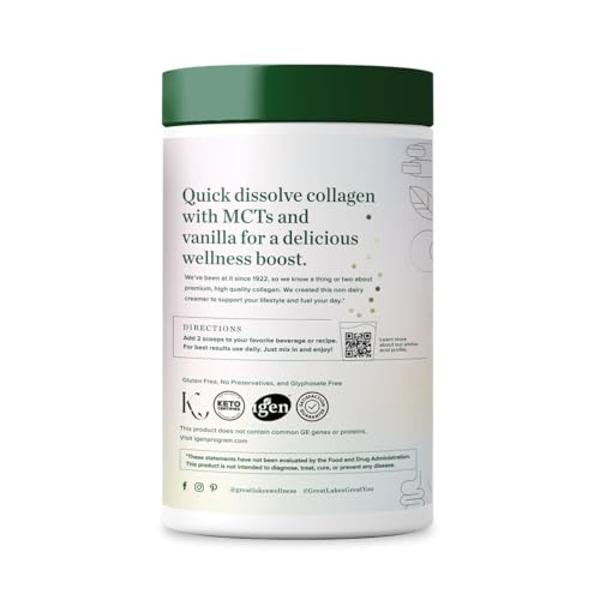 Great Lakes Wellness Keto Boost Advanced Collagen Peptides Powder with 4.2g MCTs - Vanilla Flavored - Nutritiously-Rich Non-Dairy Coffee Creamer or Smoothie Alt - Non-GMO, Kosher -
