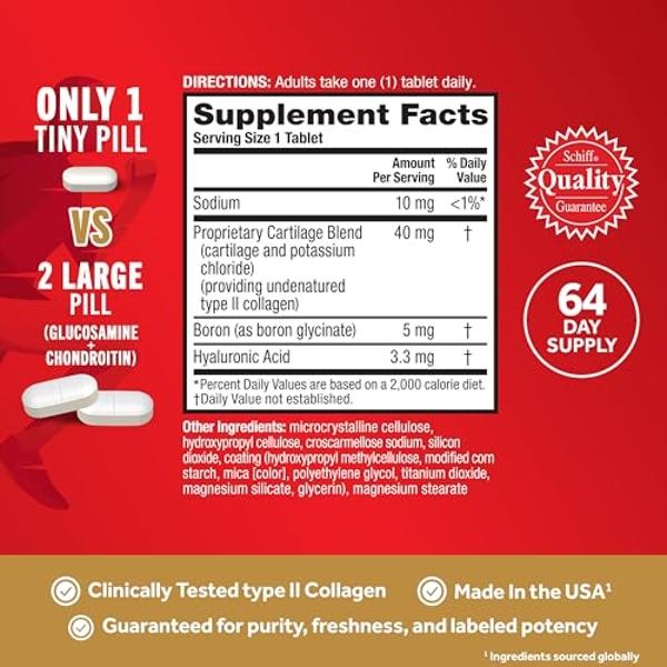 Move Free Ultra Triple Action Joint Support Supplement - Type II Collagen Boron & Hyaluronic Acid - Supports Joint Comfort, Cartiliage & Bones in 1 Tiny Pill Per Day, 64 Tablets (6