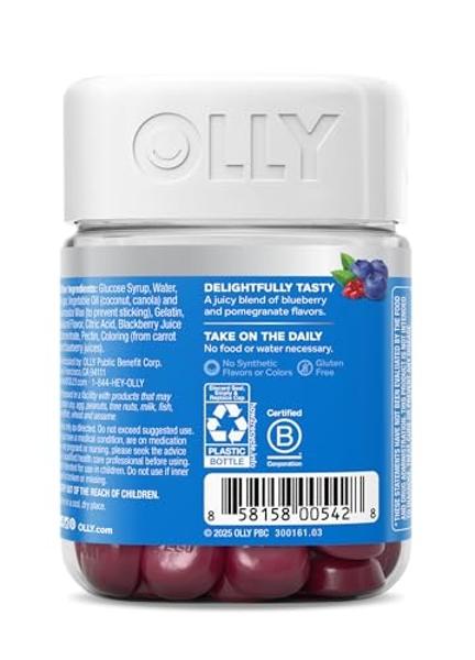 OLLY Glowing Skin Collagen Gummy, Hydrated, Youthful Skin, Hyaluronic Acid, Sea Buckthorn, Chewable Supplement, Berry, 25 Day Supply - 50 Count