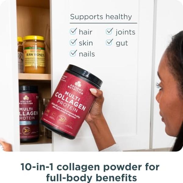 Ancient Nutrition Collagen Powder Protein with Probiotics, Unflavored Multi Collagen Protein with Vitamin C, 45 Servings, Hydrolyzed Collagen Peptides Supports Skin and Nails, Gut 