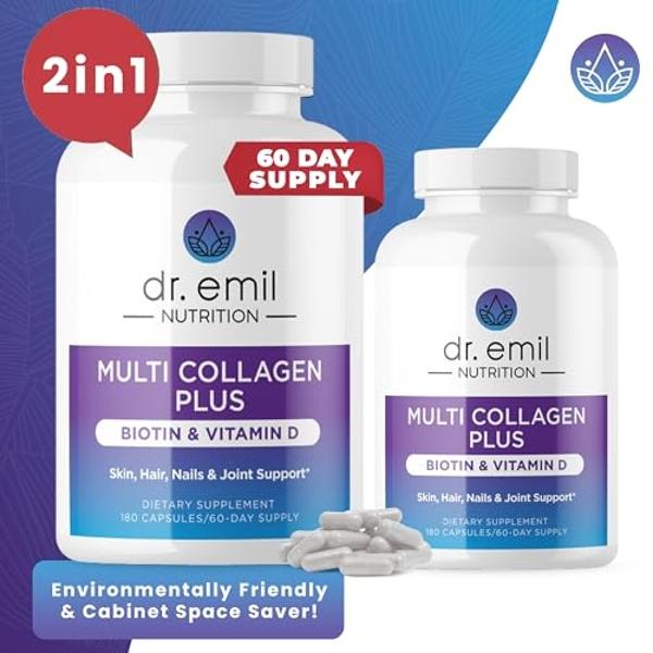 DR. EMIL NUTRITION Multi Collagen Peptides Plus Biotin and Vitamin D - Biotin and Collagen Supplements for Hair Skin and Nails - Biotin Pills for Hair Growth, 60 Servings