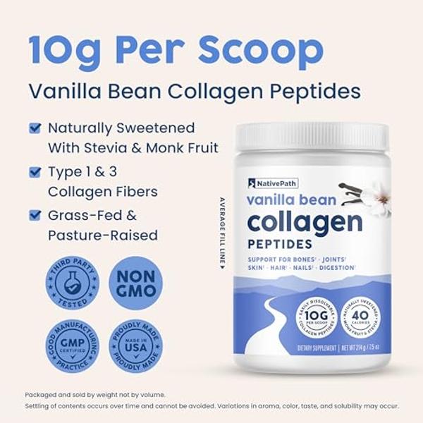 NativePath Collagen Peptides - Hydrolyzed Type 1 & 3 Collagen. Keto & Paleo Grass-Fed Protein Powder for Hair, Skin, Nails, Bones, Joints, Digestion and More - No Gluten or Dairy (