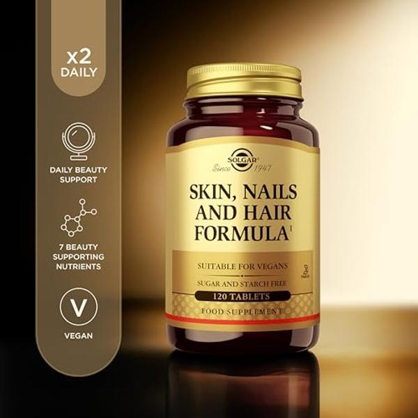 Solgar Skin, Nails & Hair, Advanced MSM Formula, 120 Tablets - Supports Collagen for Hair, Nail and Skin Health - Provides Zinc, Vitamin C & Copper - Non GMO, Vegan, Gluten & Dairy