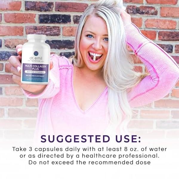 DR. EMIL NUTRITION Multi Collagen Peptides Plus Biotin and Vitamin D - Biotin and Collagen Supplements for Hair Skin and Nails - Biotin Pills for Hair Growth, 60 Servings