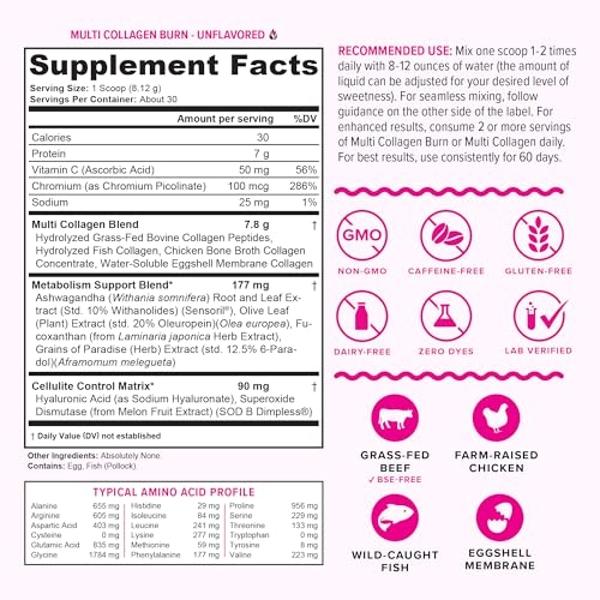 Hydrolyzed Collagen Powder for Weight Loss - Collagen Burn Ultimate Beauty Complex Multi Collagen Peptides Powder for Women with Types I II III V and X for Fat Burning Support - Un