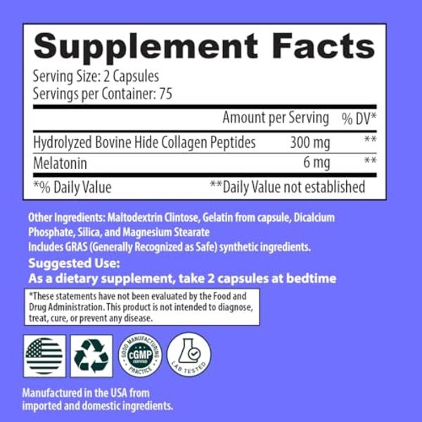 Sanar Naturals Collagen Pills Beauty Sleep with Melatonin 6 mg - Boost Hair Skin Nails Joints - Hydrolyzed Collagen for Women and Men, Collagen Peptides Supplement, 150 Capsules