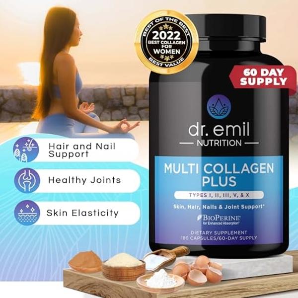DR. EMIL NUTRITION Multi Collagen Pills - 180 Capsules - Collagen Supplements to Support Hair, Skin, Nails, & Joints - Hydrolyzed Collagen Supplements for Women with Types I, II, I