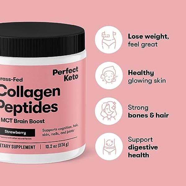 Perfect Keto Collagen Peptides Protein Powder with MCT Oil, Hydrolyzed Collagen, Type I & III Supplement, Gluten Free Grass Fed, Low Carb, Keto Coffee Creamer, Collagen for Women &