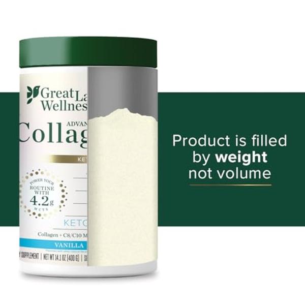 Great Lakes Wellness Keto Boost Advanced Collagen Peptides Powder with 4.2g MCTs - Vanilla Flavored - Nutritiously-Rich Non-Dairy Coffee Creamer or Smoothie Alt - Non-GMO, Kosher -