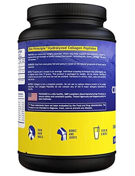 Zen Principle Grass-Fed Collagen Peptides 3 lb. Custom Anti-Aging Hydrolyzed Protein Powder for Healthy Hair, Skin, Joints & Nails. Paleo and Keto Friendly, GMO and Gluten Free, Pa