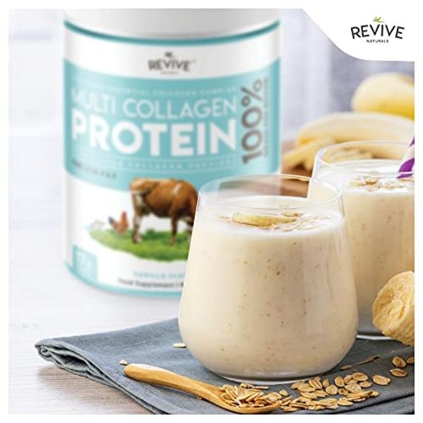Revive Naturals Vanilla Multi Collagen Protein Powder - 400g - Unsweetened - 5 Types of Collagen Peptides - Hydrolyzed Grass Fed Bovine, Wild Caught Marine & Free-Range Chicken - K