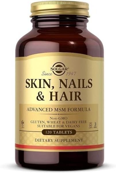 Solgar Skin, Nails & Hair, Advanced MSM Formula, 120 Tablets - Supports Collagen for Hair, Nail and Skin Health - Provides Zinc, Vitamin C & Copper - Non GMO, Vegan, Gluten & Dairy