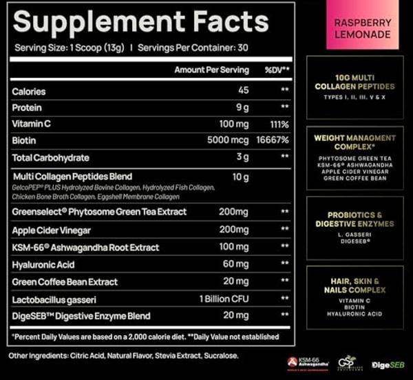 ELMNT Super Collagen Burn for Women w. Probiotics, Hyaluronic Acid, Apple C Vinegar, KSM66, Biotin+ Premium Colageno Multi Collagen Protein Powder for Weight Loss, Fat Burner, Hair