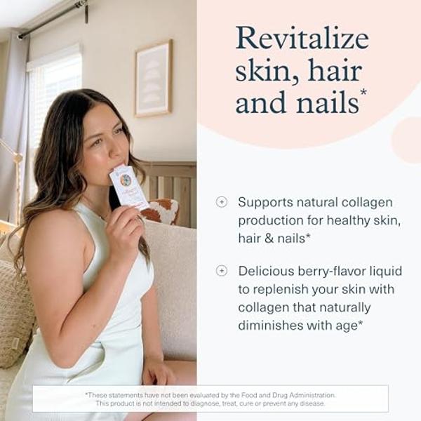 Youtheory Collagen Liquid - 5,000 mg Hydrolyzed Collagen - for Hair, Skin & Nails* - Sugar, Dairy & Soy Free - Berry Flavor - 12 Single Serving Packets