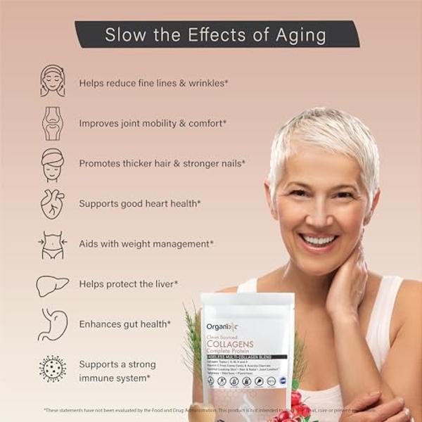 Organixx Collagen Peptides Powder with Vitamin C, Types I, II, III, V, X Hydrolyzed Collagen, Hair, Nail, Skin, Bone & Joint Health, Aging Support, Clean Sourced, Gluten Free, Unfl