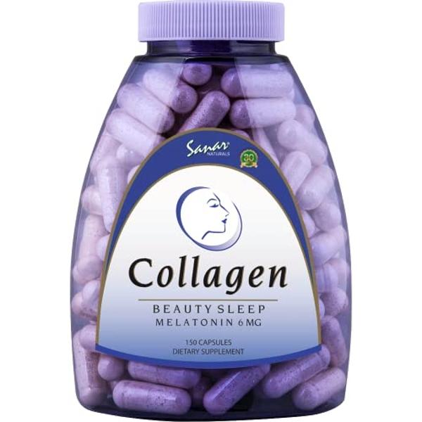 Sanar Naturals Collagen Pills Beauty Sleep with Melatonin 6 mg - Boost Hair Skin Nails Joints - Hydrolyzed Collagen for Women and Men, Collagen Peptides Supplement, 150 Capsules