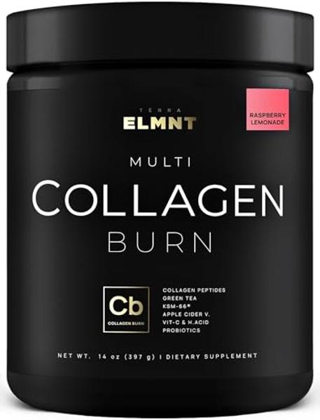 ELMNT Super Collagen Burn for Women w. Probiotics, Hyaluronic Acid, Apple C Vinegar, KSM66, Biotin+ Premium Colageno Multi Collagen Protein Powder for Weight Loss, Fat Burner, Hair