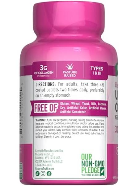 Nature's Truth Collagen Peptides | 90 Caplets | Type 1 and 3 with Vitamin C | Grass Fed, Non-GMO & Gluten Free Supplement