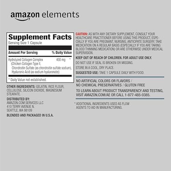 Amazon Elements Collagen Complex with Hyaluronic Acid, 90 Capsules, 3 Month Supply