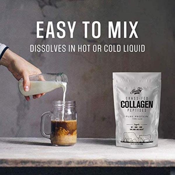 HEARTHY FOODS Collagen Powder - 18g Protein - Pure Halal Collagen Peptides Grass Fed Organic Hydrolyzed Powder | Type I and III Unflavoured Keto Friendly Gluten Free No Sugar Non G