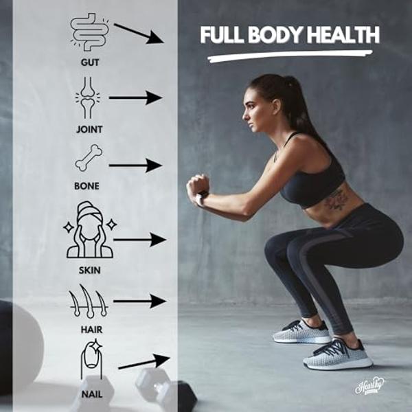 HEARTHY FOODS Collagen Powder - 18g Protein - Pure Halal Collagen Peptides Grass Fed Organic Hydrolyzed Powder | Type I and III Unflavoured Keto Friendly Gluten Free No Sugar Non G